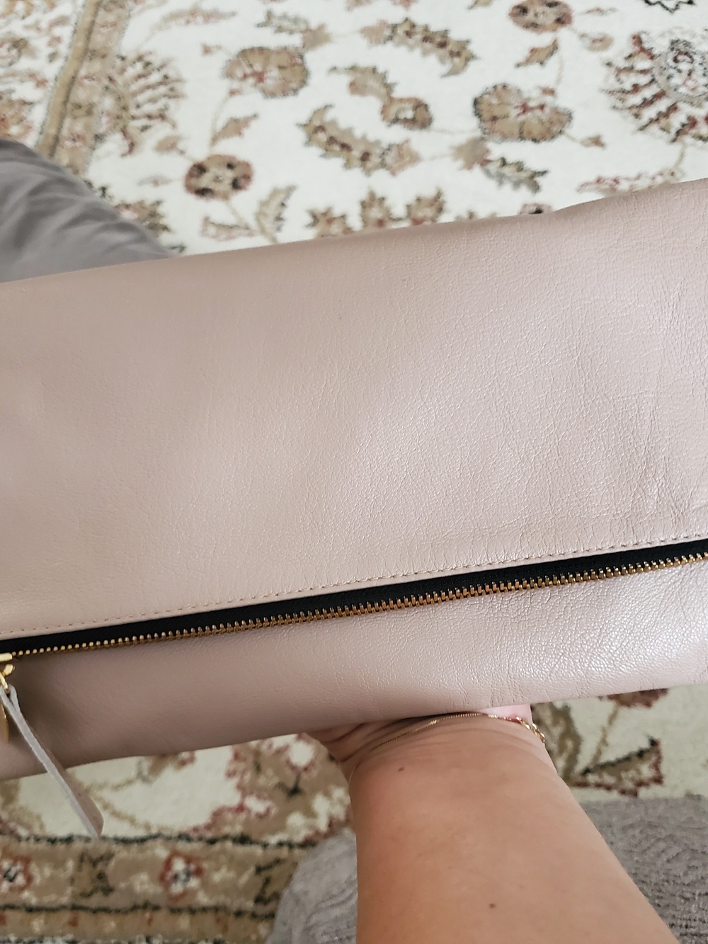 Clare V Fold-Over Clutch in Blush Pink with Gold Zipper Womens Evening